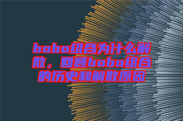 bobo組合為什么解散，回顧bobo組合的歷史和解散原因