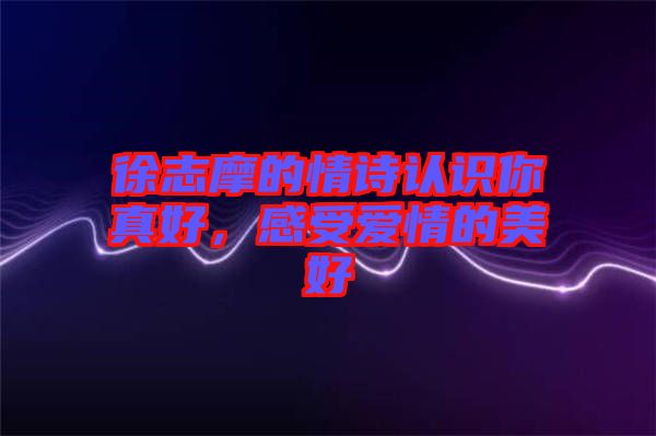 徐志摩的情詩認(rèn)識(shí)你真好，感受愛情的美好