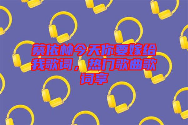 蔡依林今天你要嫁給我歌詞，熱門歌曲歌詞享