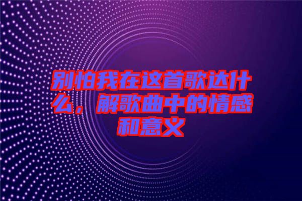 別怕我在這首歌達什么，解歌曲中的情感和意義