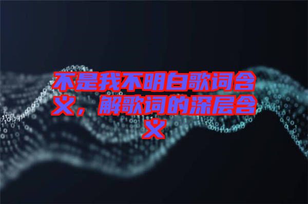 不是我不明白歌詞含義，解歌詞的深層含義