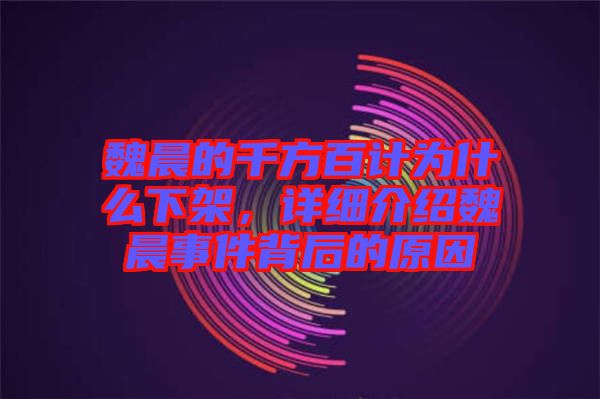 魏晨的千方百計(jì)為什么下架，詳細(xì)介紹魏晨事件背后的原因