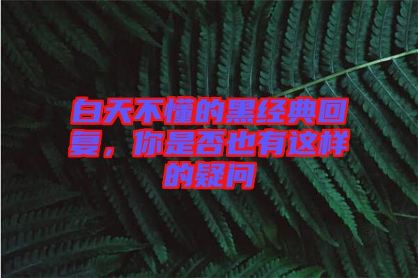 白天不懂的黑經典回復，你是否也有這樣的疑問