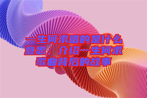 一生何求唱的是什么意思，介紹一生何求歌曲背后的故事