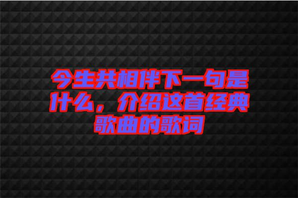 今生共相伴下一句是什么，介紹這首經(jīng)典歌曲的歌詞