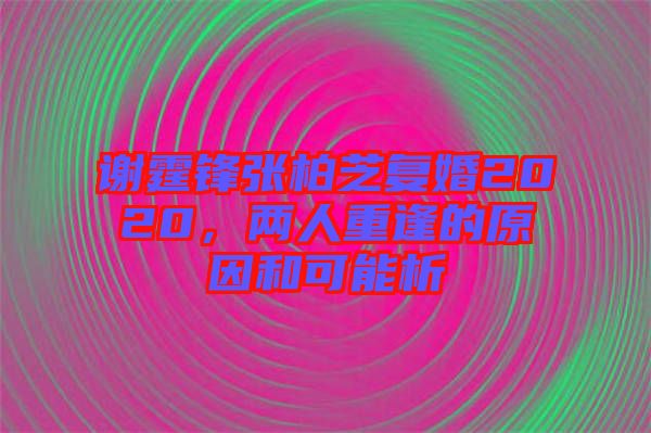 謝霆鋒張柏芝復(fù)婚2020，兩人重逢的原因和可能析