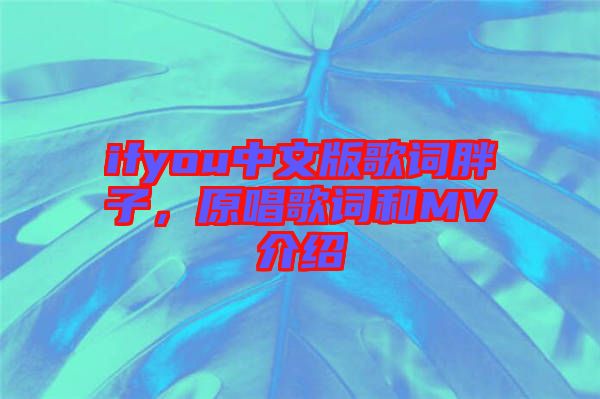 ifyou中文版歌詞胖子，原唱歌詞和MV介紹