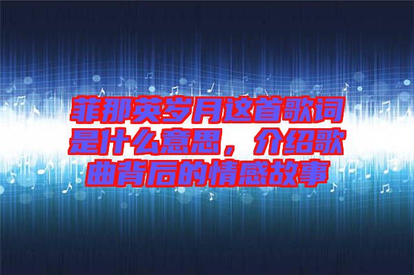 菲那英歲月這首歌詞是什么意思，介紹歌曲背后的情感故事