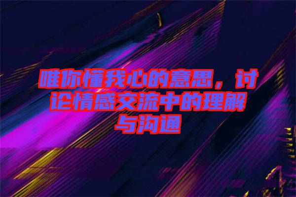 唯你懂我心的意思，討論情感交流中的理解與溝通