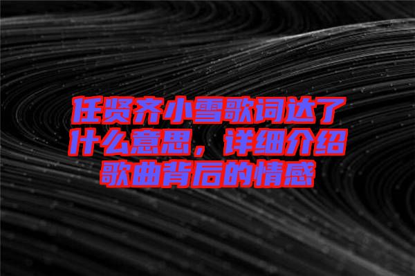 任賢齊小雪歌詞達(dá)了什么意思，詳細(xì)介紹歌曲背后的情感