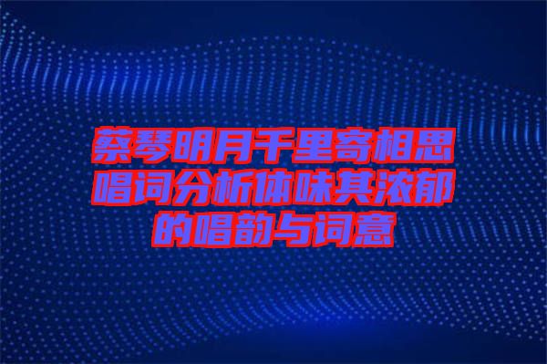 蔡琴明月千里寄相思唱詞分析體味其濃郁的唱韻與詞意