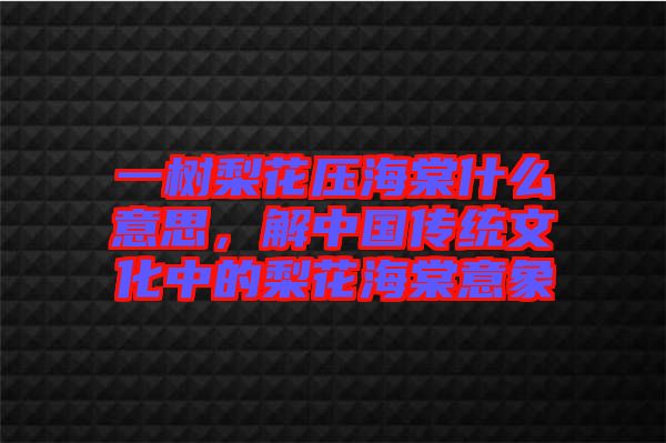 一樹梨花壓海棠什么意思，解中國傳統(tǒng)文化中的梨花海棠意象