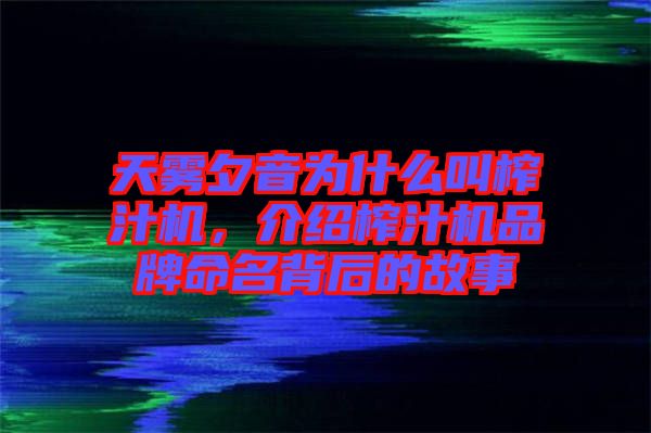 天霧夕音為什么叫榨汁機(jī)，介紹榨汁機(jī)品牌命名背后的故事