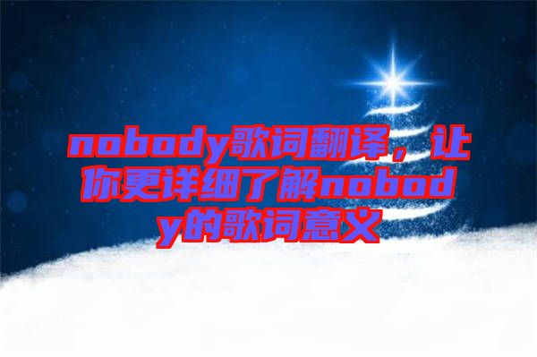 nobody歌詞翻譯，讓你更詳細(xì)了解nobody的歌詞意義