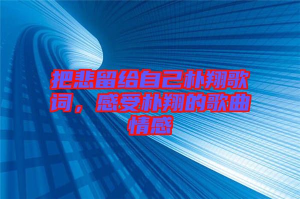 把悲留給自己樸翔歌詞，感受樸翔的歌曲情感