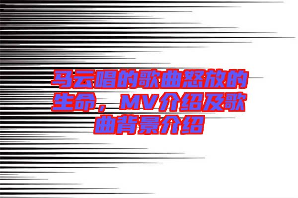 馬云唱的歌曲怒放的生命，MV介紹及歌曲背景介紹